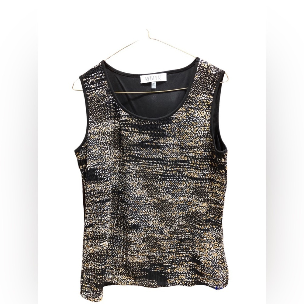 Kasper Gold & Black Sleeveless V Neck Top Sz M